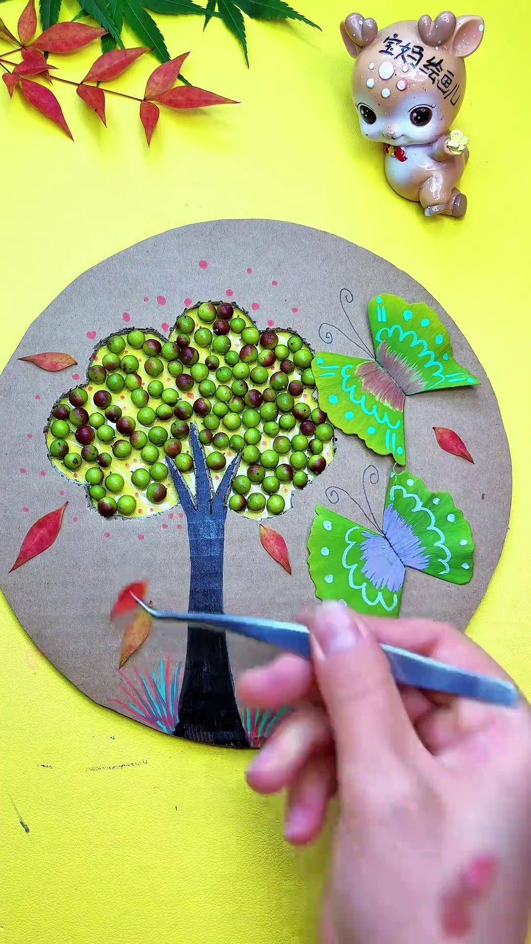 银杏叶创意蝴蝶贴画 树叶贴画 银杏叶贴画 蝴蝶树叶贴画 亲子手工