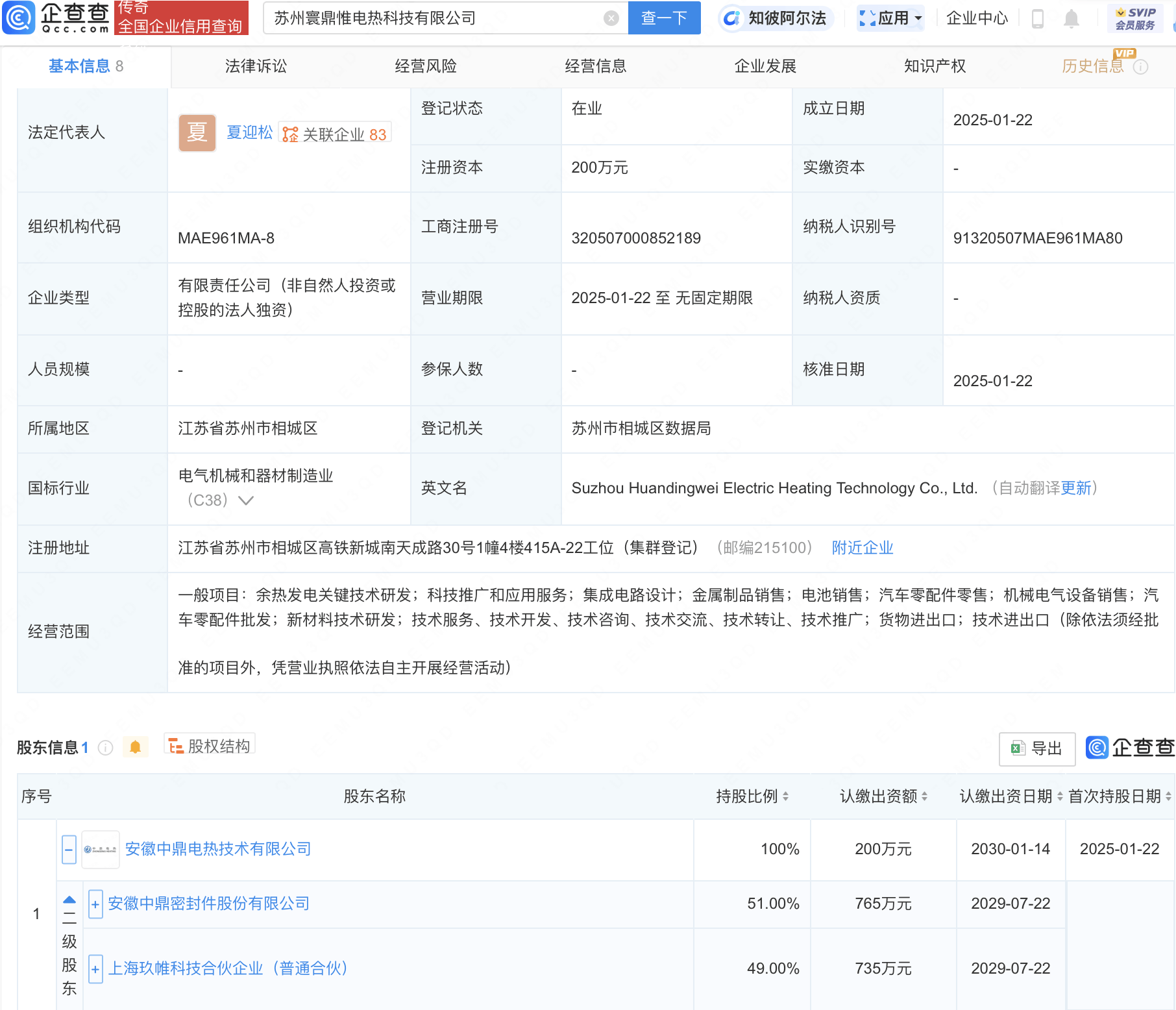 中鼎股份在苏州投资成立电热科技公司