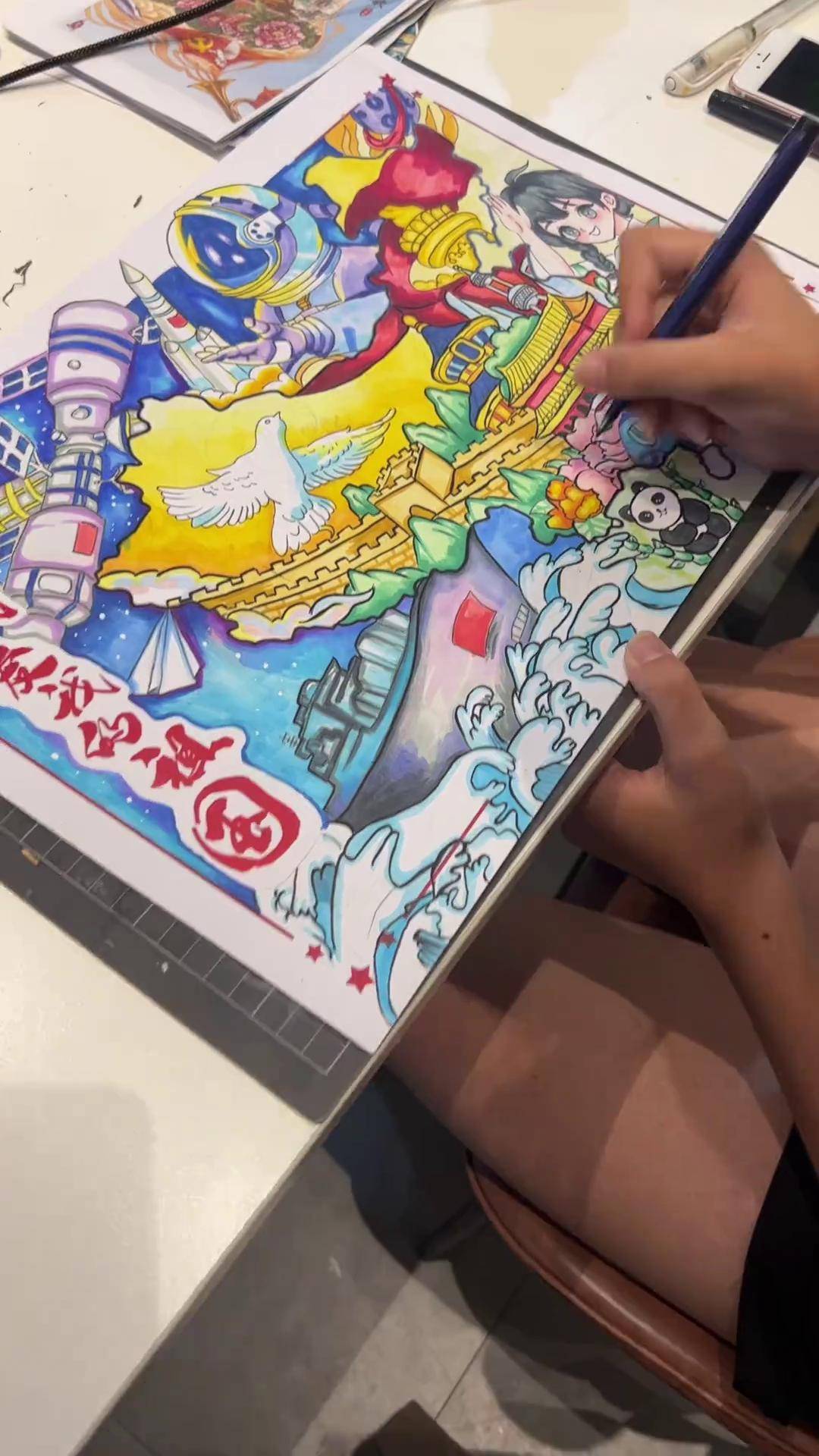 绘中国地图,我爱我的祖国 主题画 爱国主题绘画 马克笔手绘 手绘地图