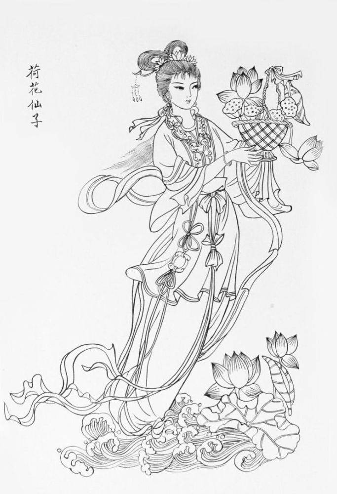 素材一组中国传统仕女白描线条漂亮