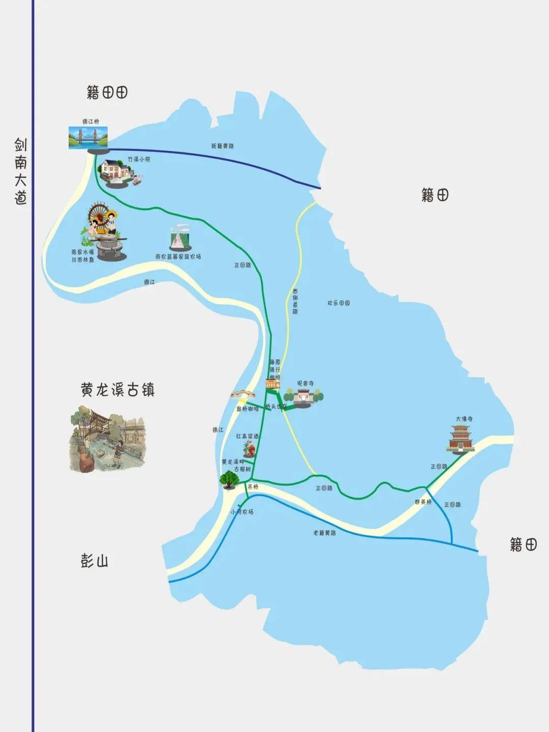 春日黄龙溪手绘地图解锁7大宝藏踏春路线!