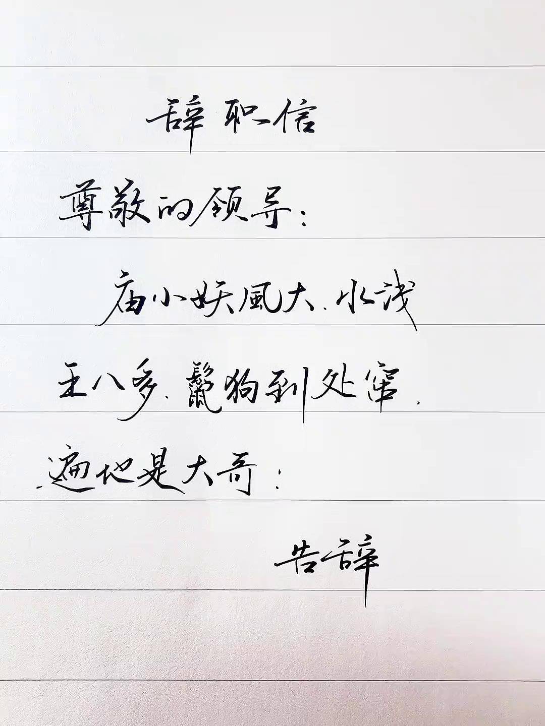 辞职信 手写文字