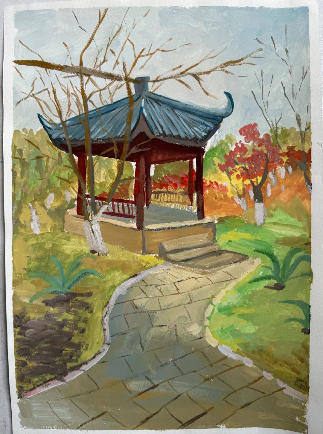 妙笔绘春色丹青续华章安居育才美术教师校园一角色彩风景主题写生活动