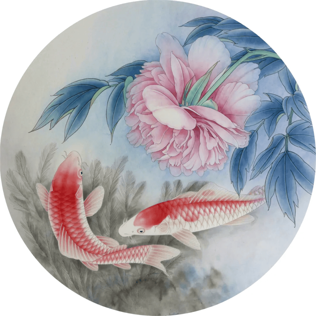 工笔画技法:牡丹锦鲤《鲤逐清波》绘制步骤