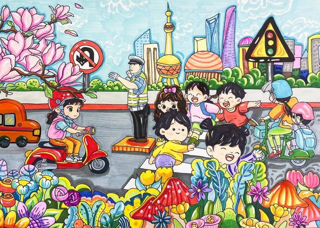 "汽车城里的交通文明"青少年书法绘画优秀作品来了