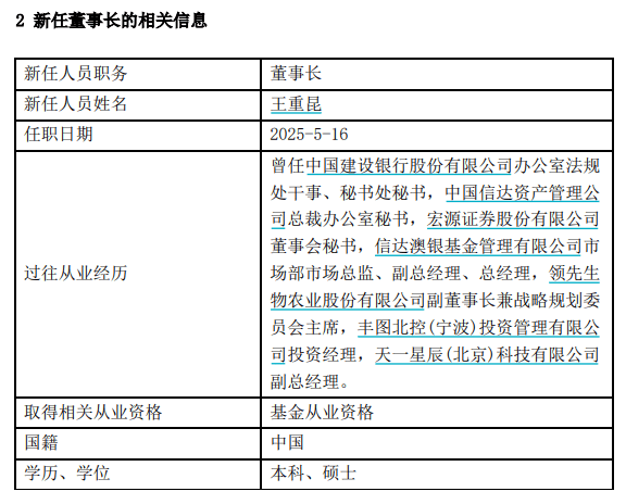 又一位基金“老将”加盟，王重昆出任先锋基金董事长