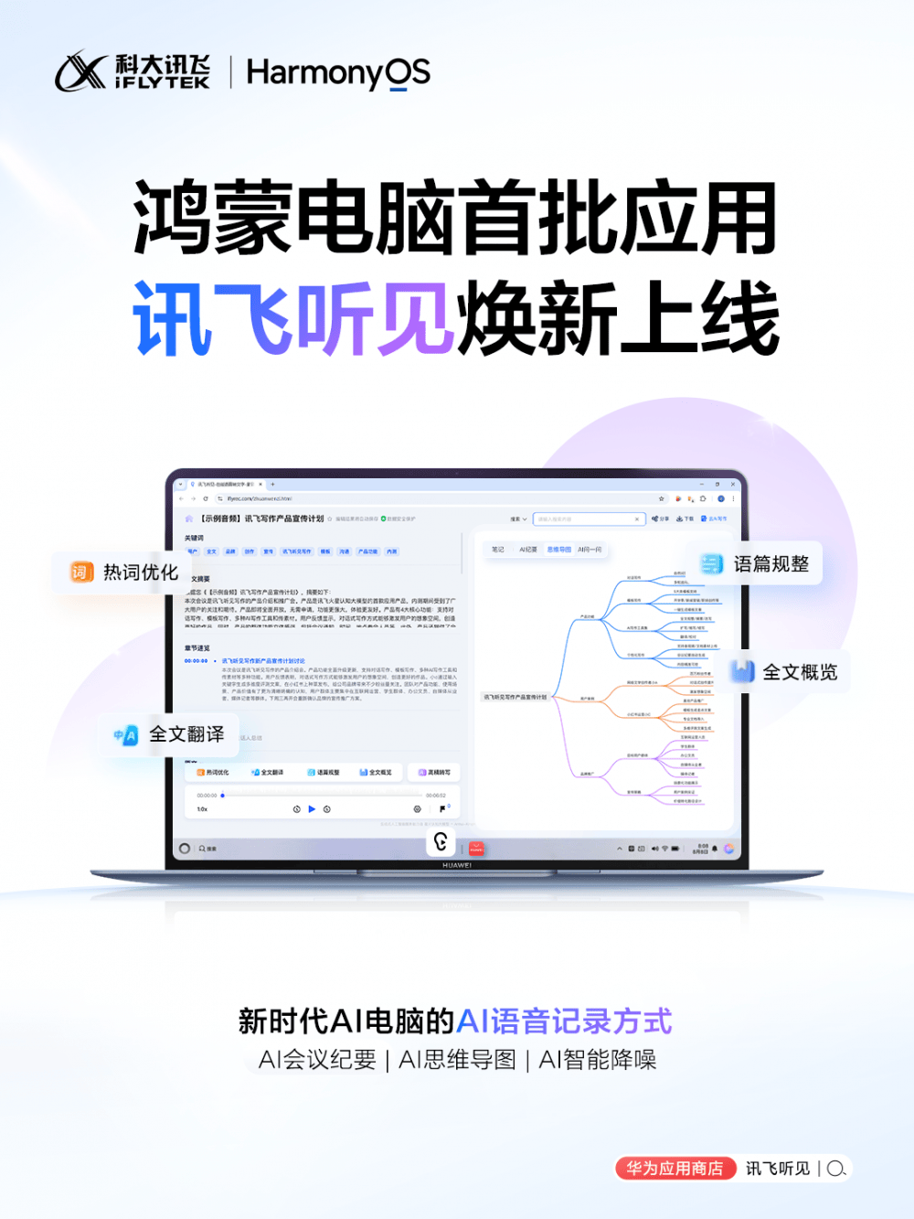 华为鸿蒙 PC 震撼登场，科大讯飞旗下讯飞听见首批入驻