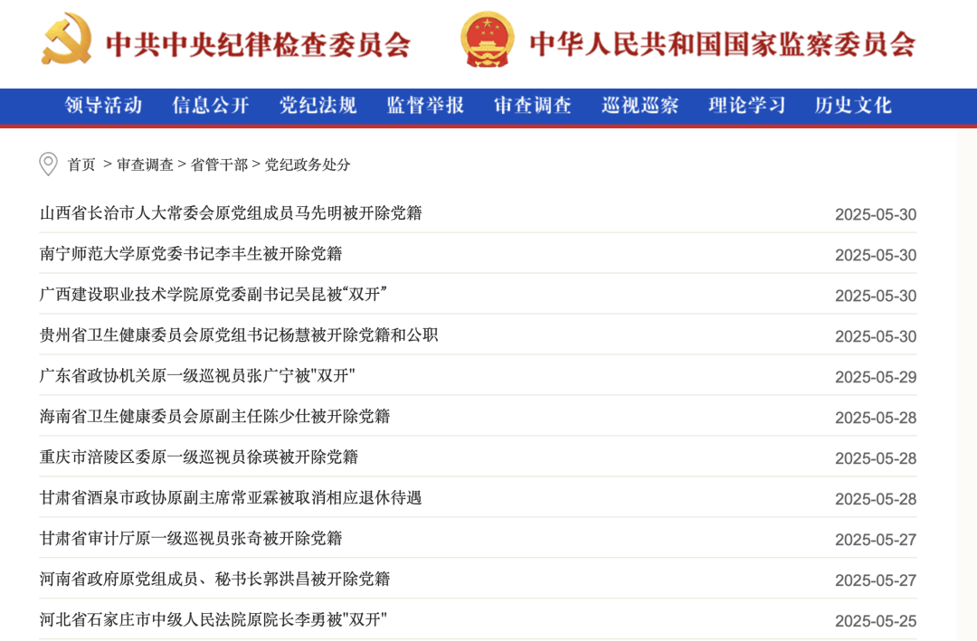 两名正部级“老虎”落马！中纪委发布5月反腐月报