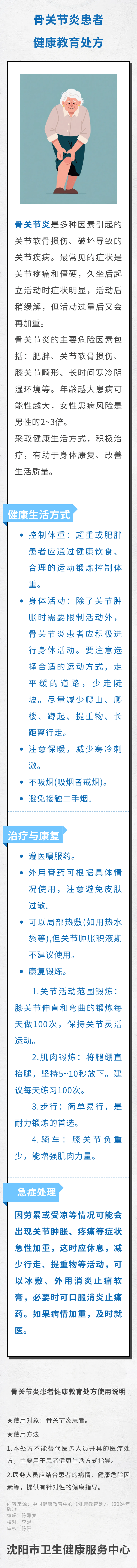 【卫健中心】一图读懂《骨关节炎患者健康教育处方（2024年版）》｜全民健康素养宣传