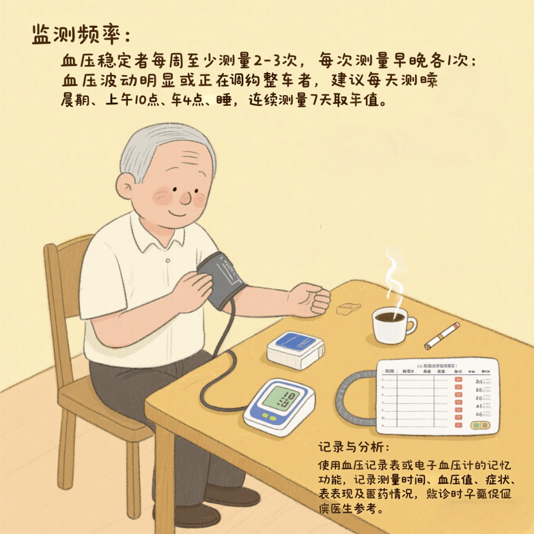 监测频率:血压稳定者每周至少测量2