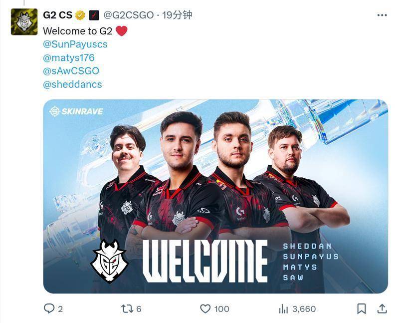 G2完成2025赛季阵容重组：SunPayus、MATYS、sAw及sheddaN加盟 