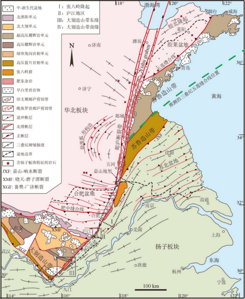 带,南起湖北武穴,向北经安徽庐江,江苏宿迁,山东郯城,穿过渤海湾进入