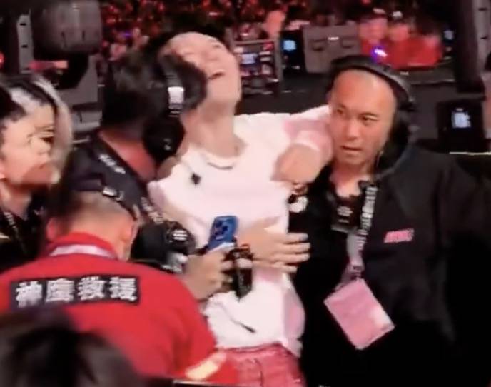 杨宗纬表演发生意外，从约2米高台跌落，表情痛苦被搀扶离场