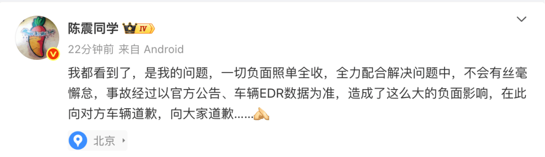 陈震：向大家道歉