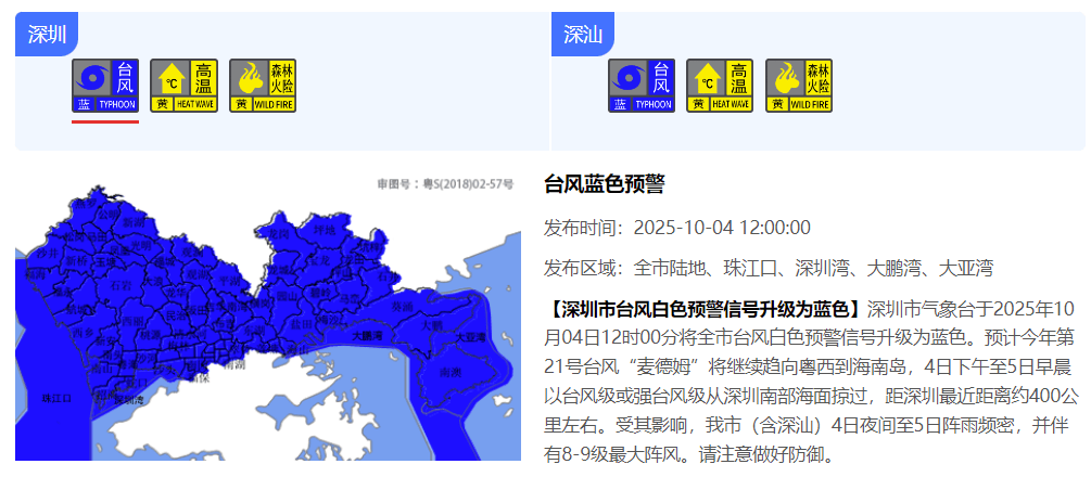8级阵风+暴雨！深圳台风蓝色预警信号发布！