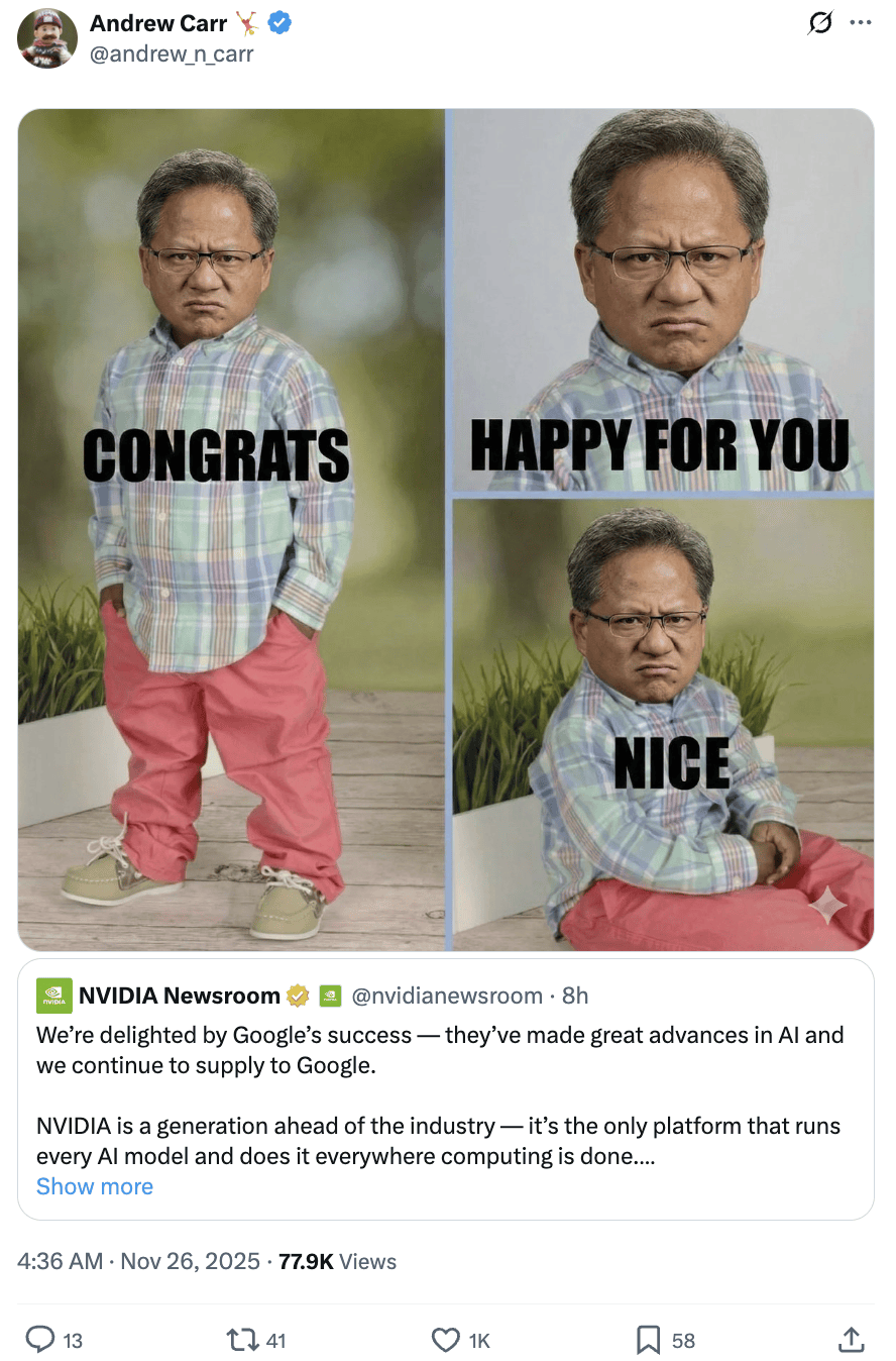 英伟达：祝贺谷歌TPU成功，但GPU领先一代