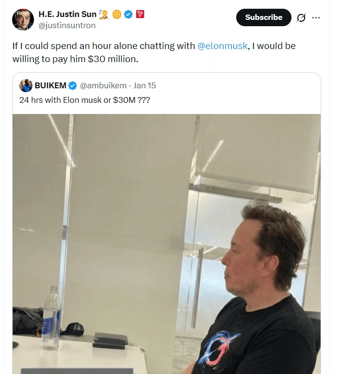 疯了！孙宇晨出价3000万美元，只为跟马斯克独处1小时