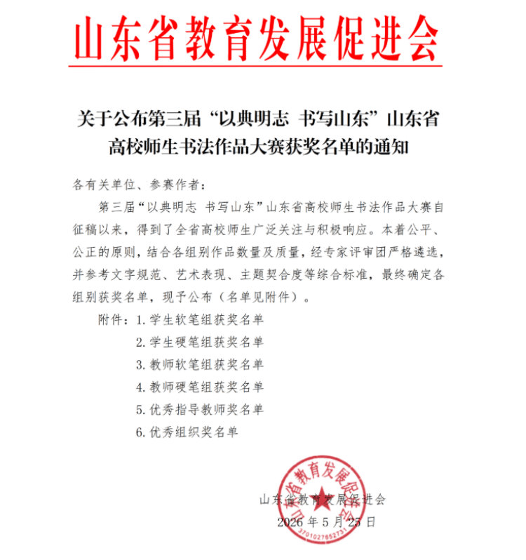 齐鲁医药学院在“以典明志 书写山东”书法作品大赛中获佳绩