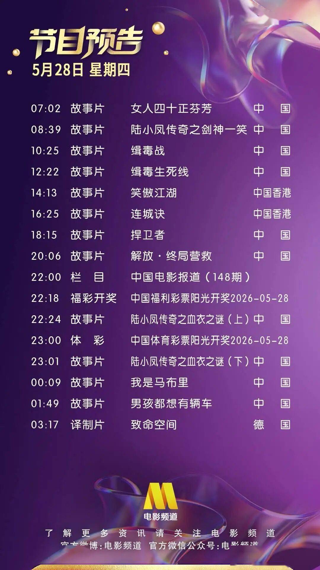 5月28日(星期四)CCTV6节目预告封面图