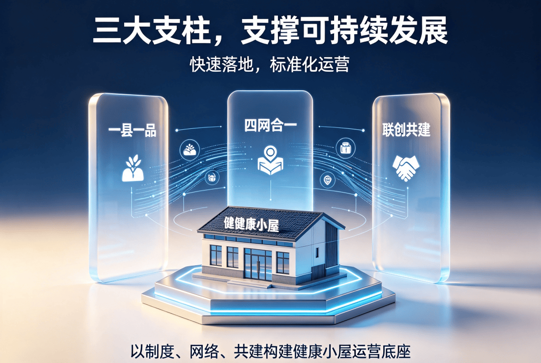 一县一品+四网合一+联创共建，健康小屋的三大支柱