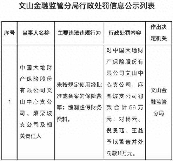 罚单接连落地、投诉频发!中国大地保险涉编制虚假财务资料等违规再遭罚款56万元_中心_监管_金融监督