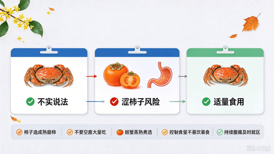 「螃蟹加柿子等于砒霜」被媒体辟谣，这两种食物一起吃是否存在不良反应？为什么之前有这样的说法？